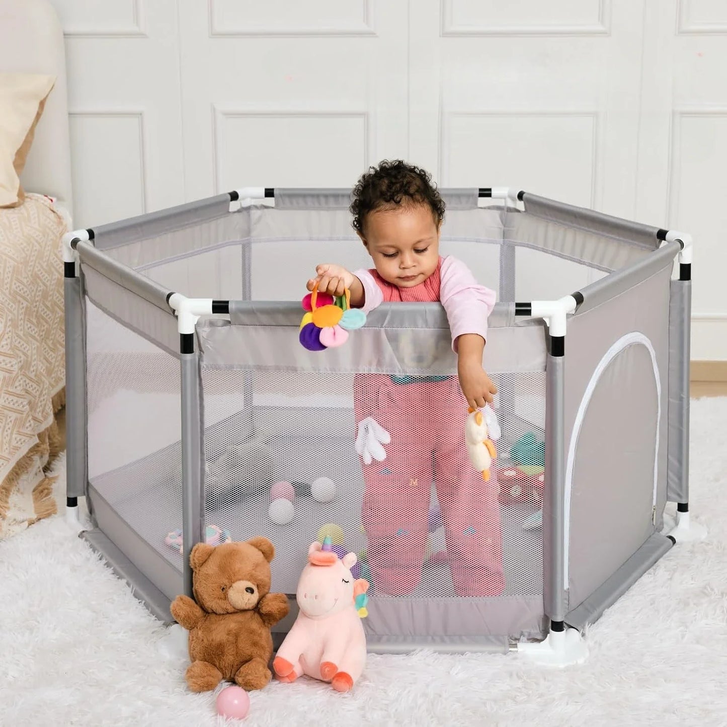 Breathable Mesh Portable Foldable Baby Playpen for Toddlers Indoor Outdoor Playground Kids Activity Center Safety Fence