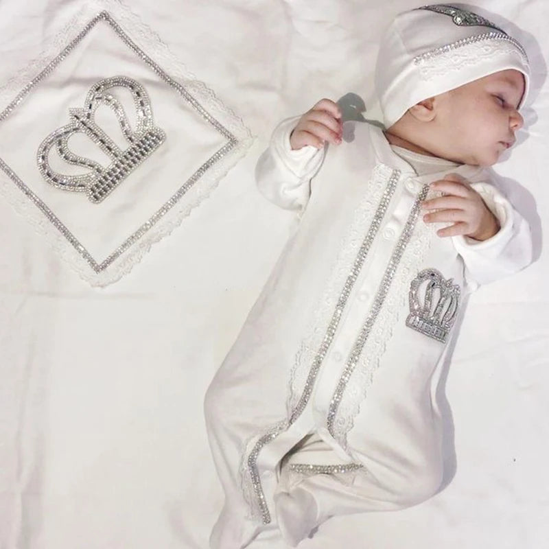 Customized Name Newborn Baby Boss Embroidery Lace Romper Outfit Infant Wrapped Baby Products Pants Mittens Receiving Blanket