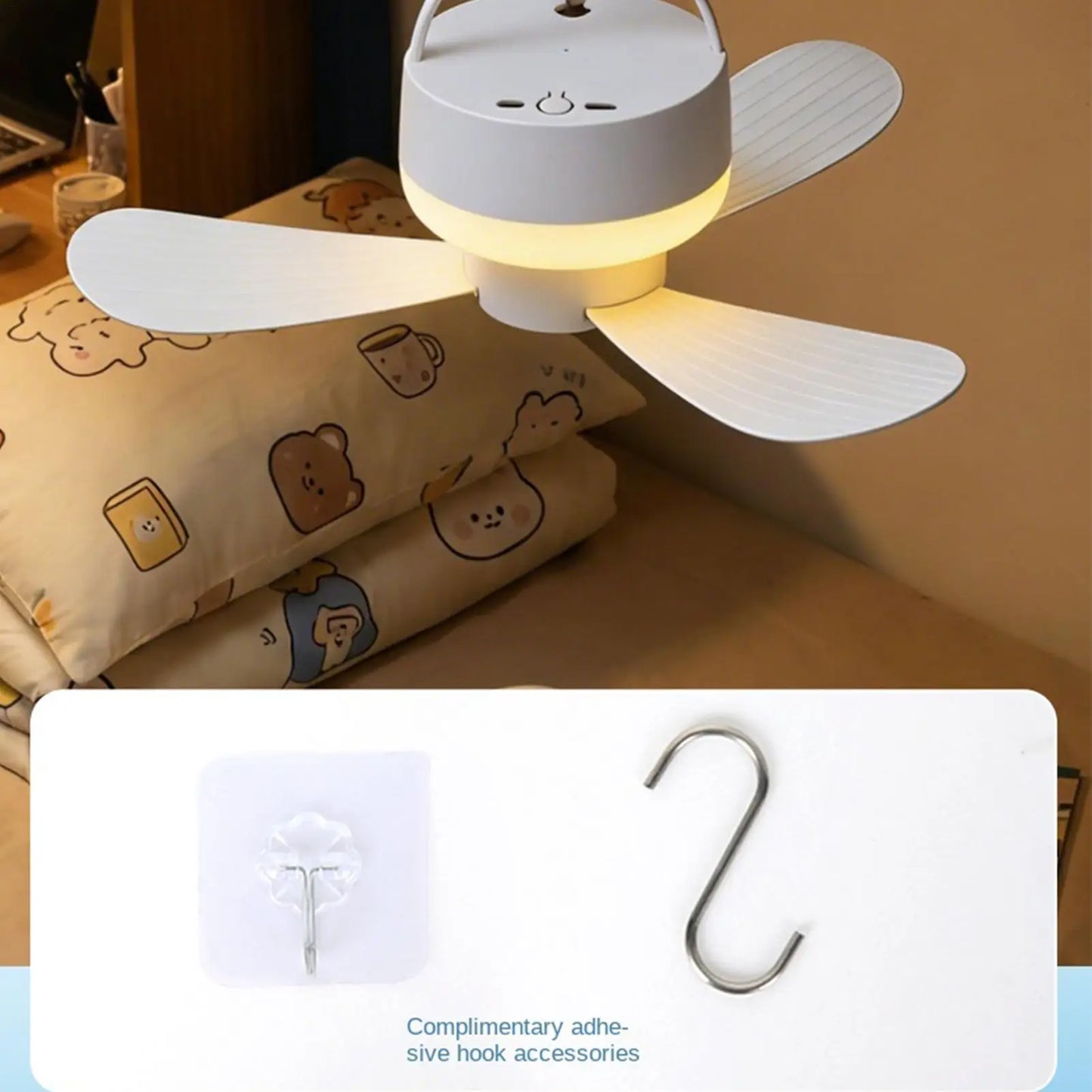 Ceiling Fan With LED Light and Remote Control USB Charging Household Outdoor Camping Tent Student Dormitory Bed Small Fan