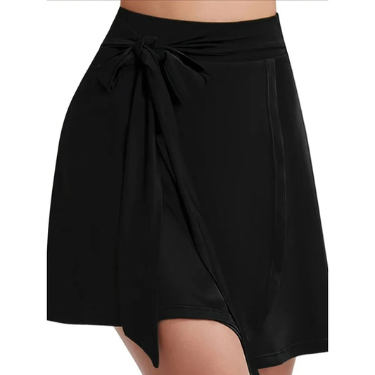 Plus Size 1XL-5XL Women's High-Waisted Tennis Skirt with Pockets  Elegant Solid Black Skirt