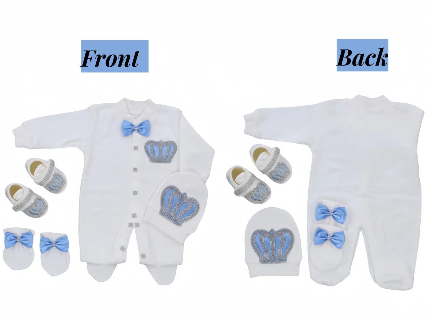 Dollbling Butterfly Jewelry Crown Gift Clothing Sets Welcome Home Lace Baby Rompers Mittens Bonnet Pajamas Outfit 4pcs Layette