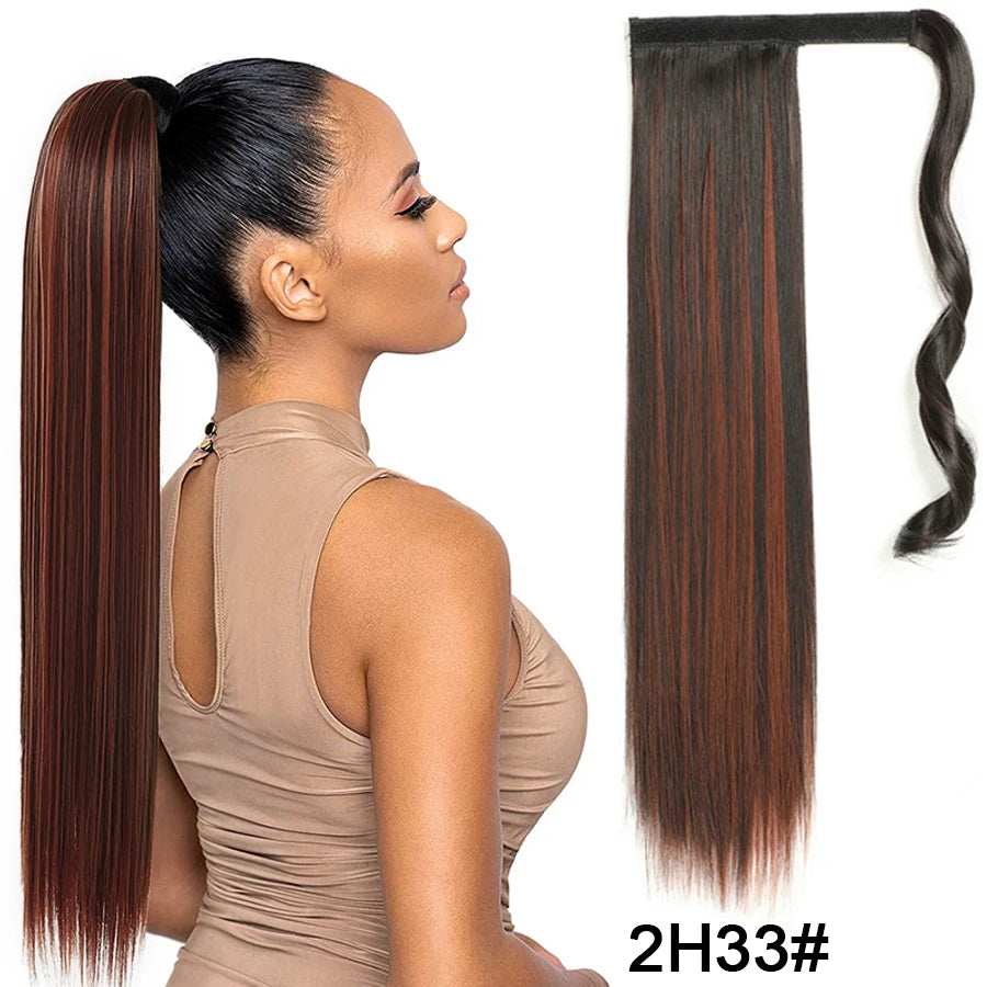 Synthetic Ponytail Long Straight Wrap Around Ponytail Hair Extension Heat-Reistant Fiber Pony Tail Fake Hairpieces For Women