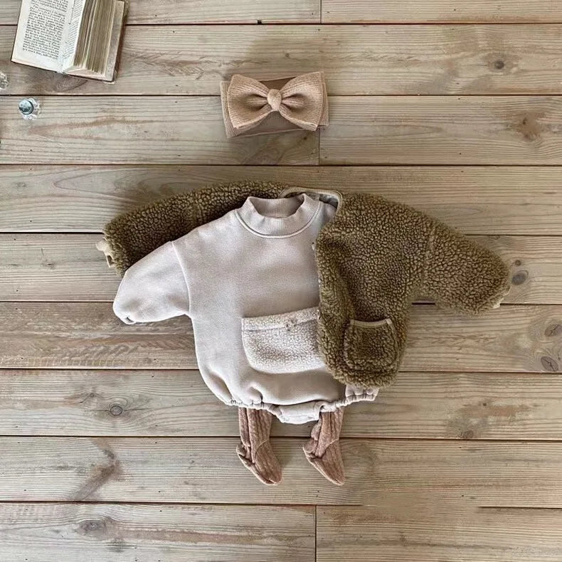 2024 Autumn Winter Plush Baby Coats Baby Thicken Lamb Plush Cotton Jacket For BoysGirls Outdoor Windproof Baby Winter Clothes