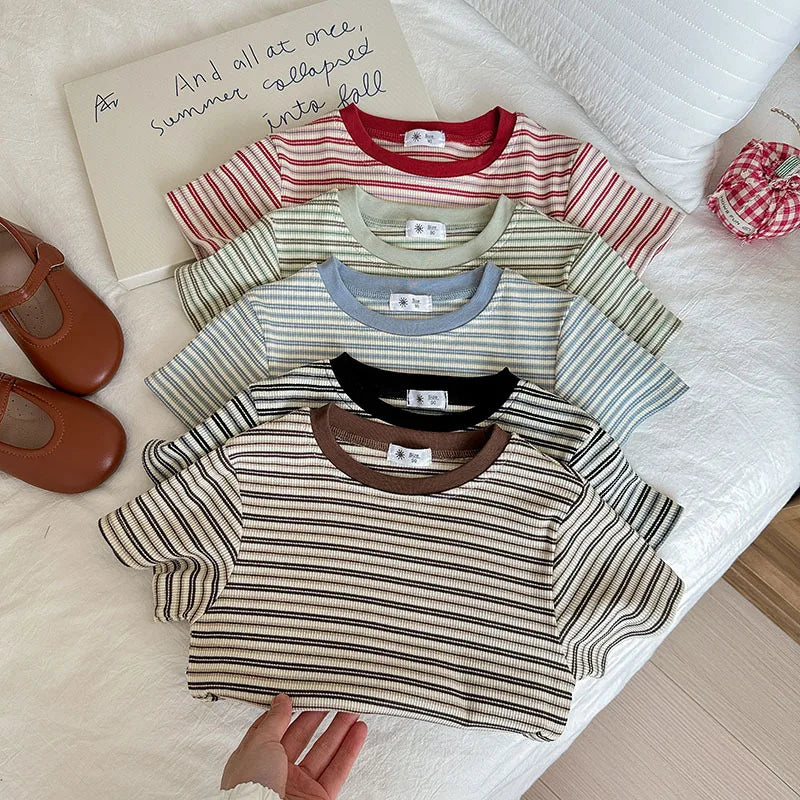 Children's Short Sleeve Boys Girls Summer New Striped T-shirt Baby Thin Bottoming Shirt Casual Wear