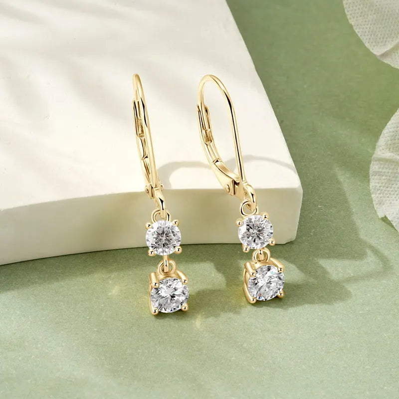 IOGOU D Moissanite Drop Earrings for Women 925 Sterling Silver Leverback Trendy Wedding Fine Jewelry Gift with Certificate