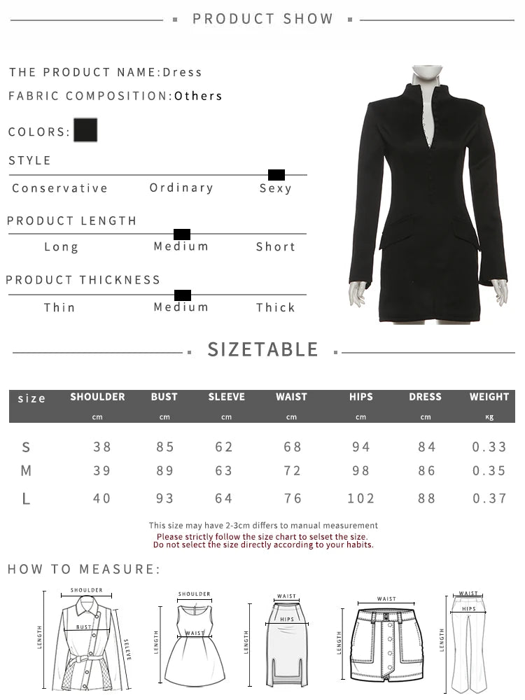 Cutenew Women Trend Elegant Office Dress Autumn Single Breasted Stand Collar Simple Solid Street Commute Skinny Suit Bodycon