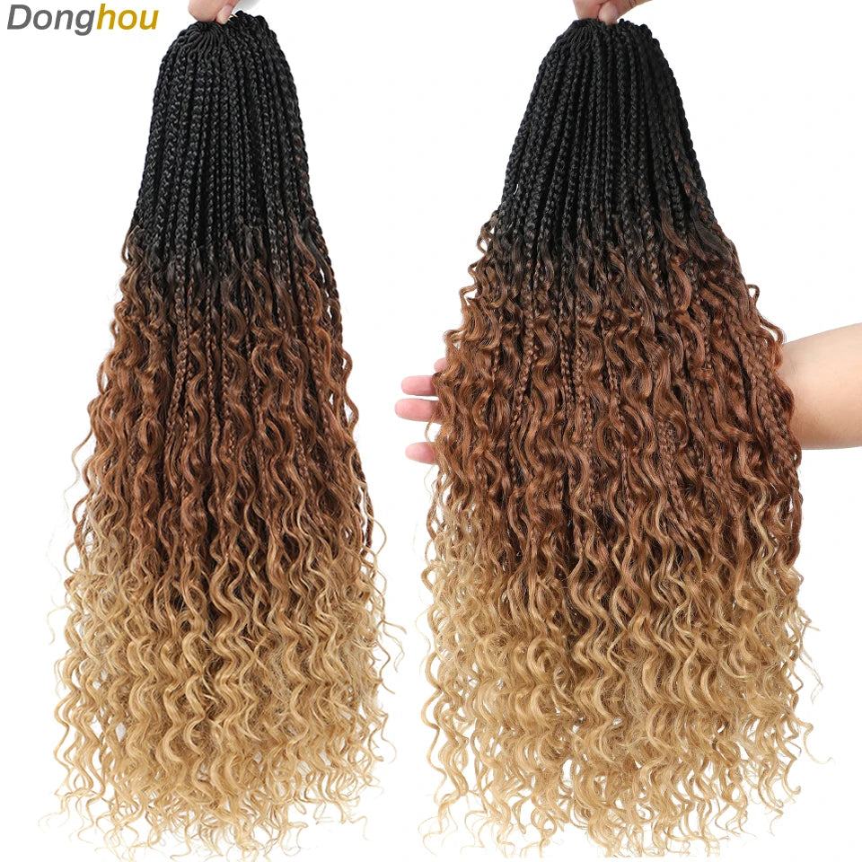 14 18 24 Inch Boho Box Braids Crochet Braids Curly Ends 1B 30 27 #4 Bug 8 Colors Ombre Goddess Bohemian Box Braids Crochet Hair