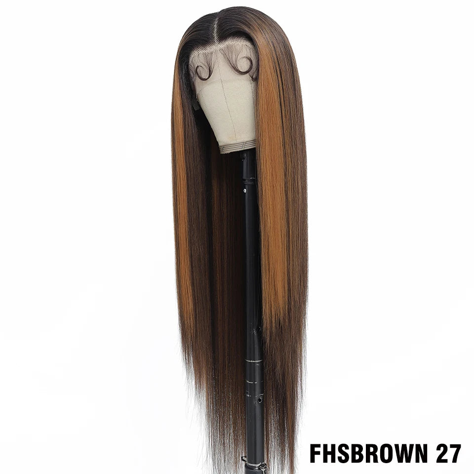 Highlight 13x6 Synthetic Lace Frontal Wigs For Women 40 Inch Long Silky Straight Lace Front Wigs High Quality American Afro Wigs