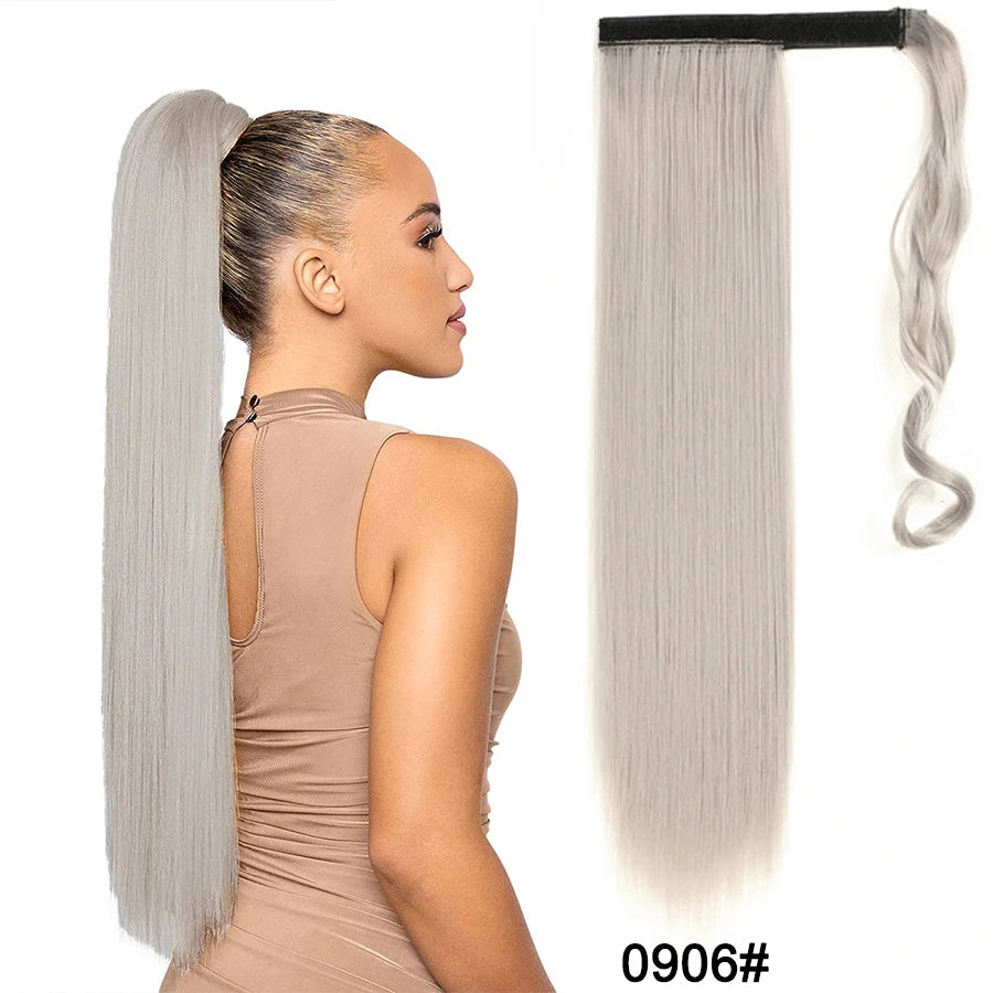 Synthetic Ponytail Long Straight Wrap Around Ponytail Hair Extension Heat-Reistant Fiber Pony Tail Fake Hairpieces For Women