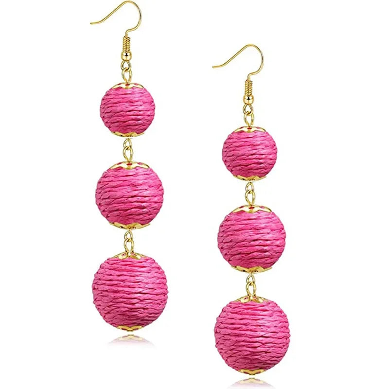 Bohemian Pink Geometric Earrings Women Summer Vacation Fashion Jewelry Classic Pendant