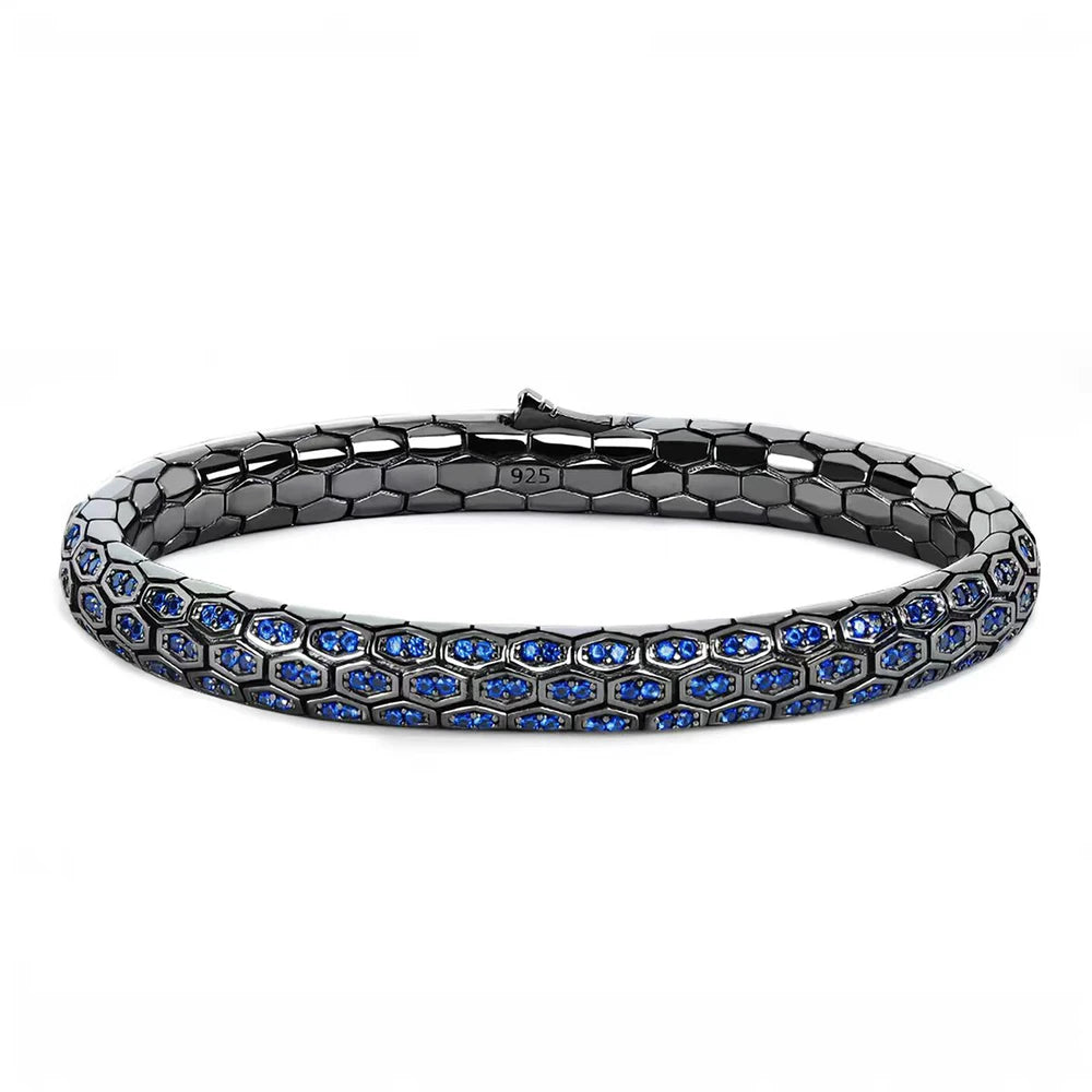Serpent Honeycomb Bangle Micro Pave CZ Sapphire White Green Black Crystal Zircon Anti-tarnish Party Jewelry for Her Him