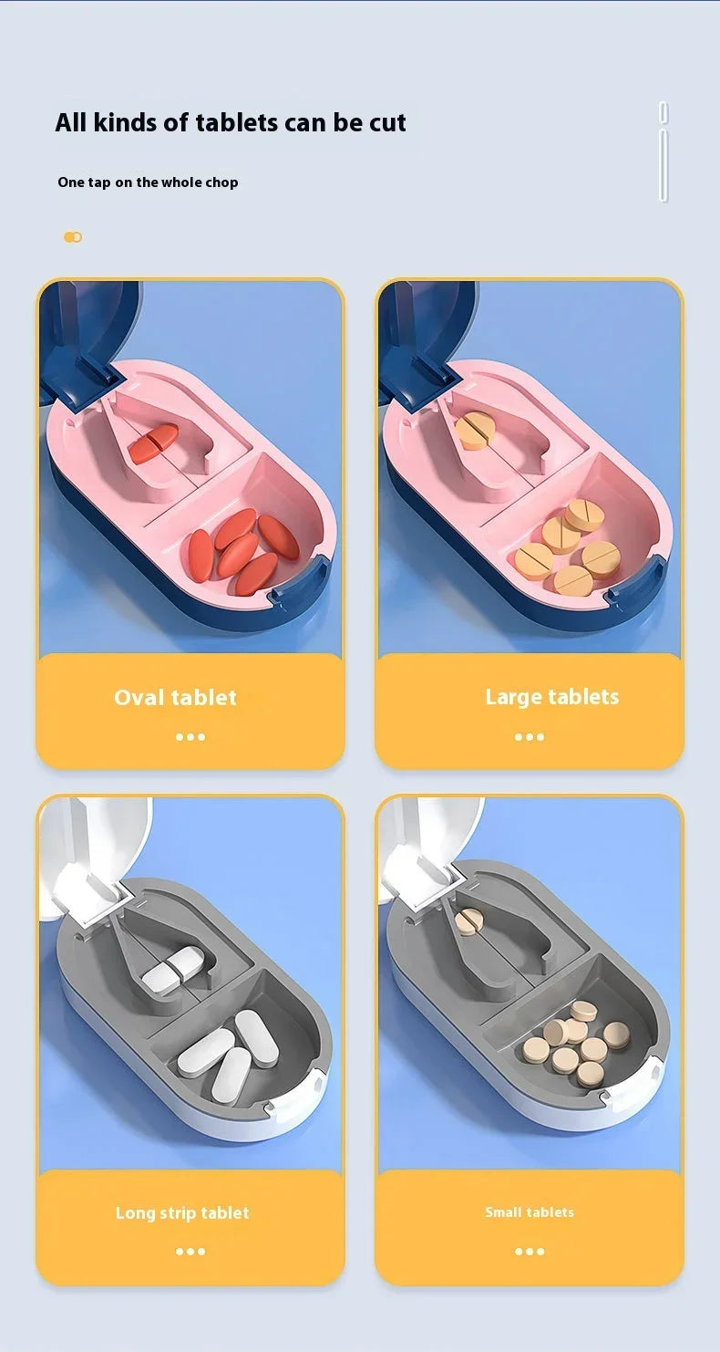 Medicine Pill Cutter Box Portable Drug Box Useful Grinder Splitter Medicine Pill Holder Tablet Cutter Splitter Divider Pill Case