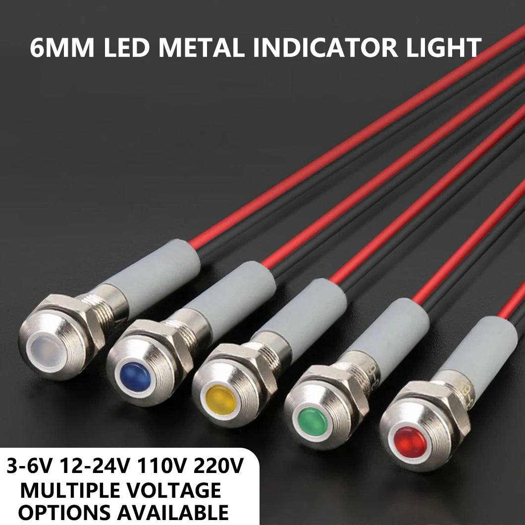 ABILKEEN 20PCS 6MM Mini Industrial Signal Indicator Light 3-6V 12-24V 110V 220V  IP65 Waterproof Metal Pilot Light