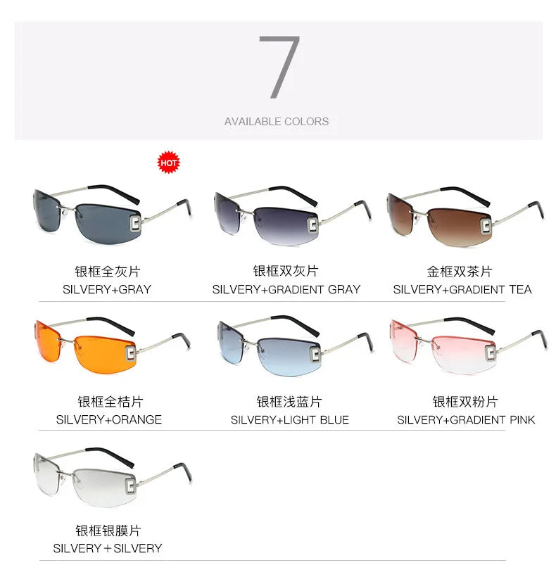 Rimless Sunglasses Rectangle Fashion Popular Women Men Shades Square Sun Glasses For Female Male Summer Traveling Oculos
