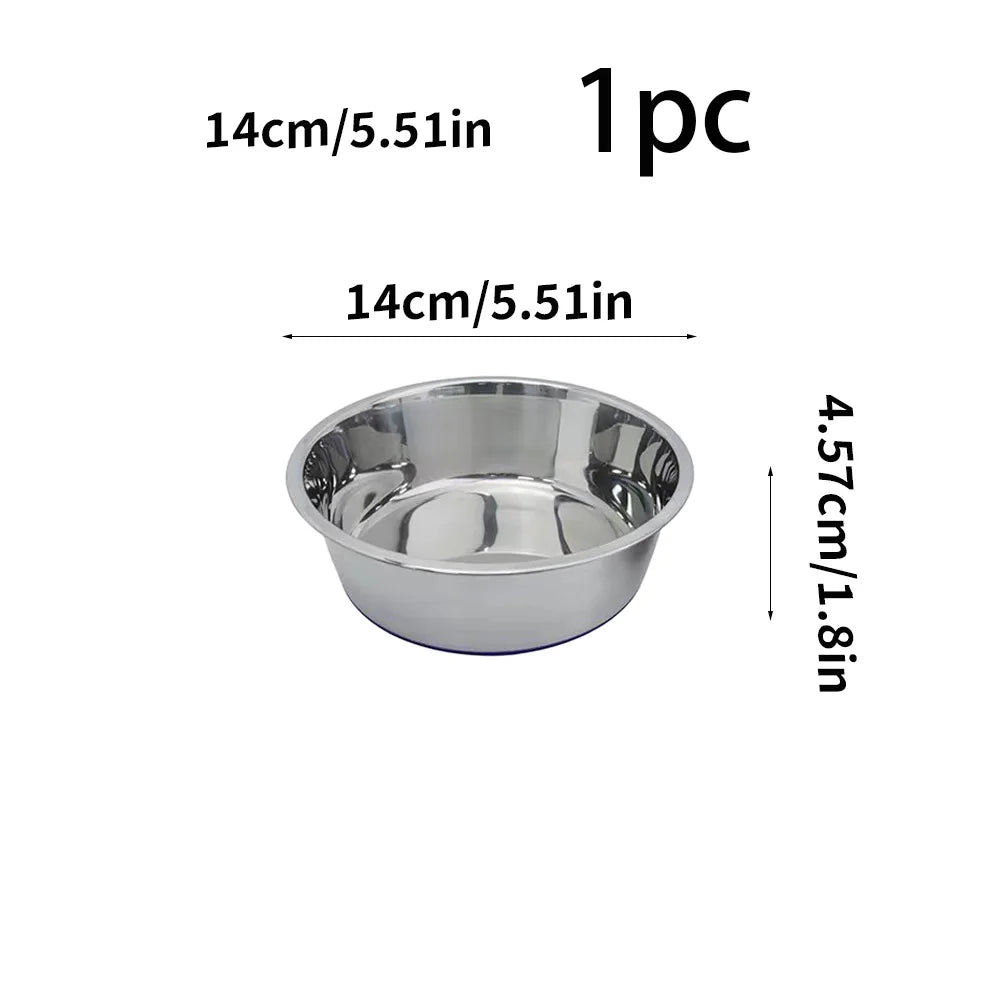 Stainless steel dog bowl, available in three sizes, with a silicone non-slip base, suitable for small, medium, and large dogs