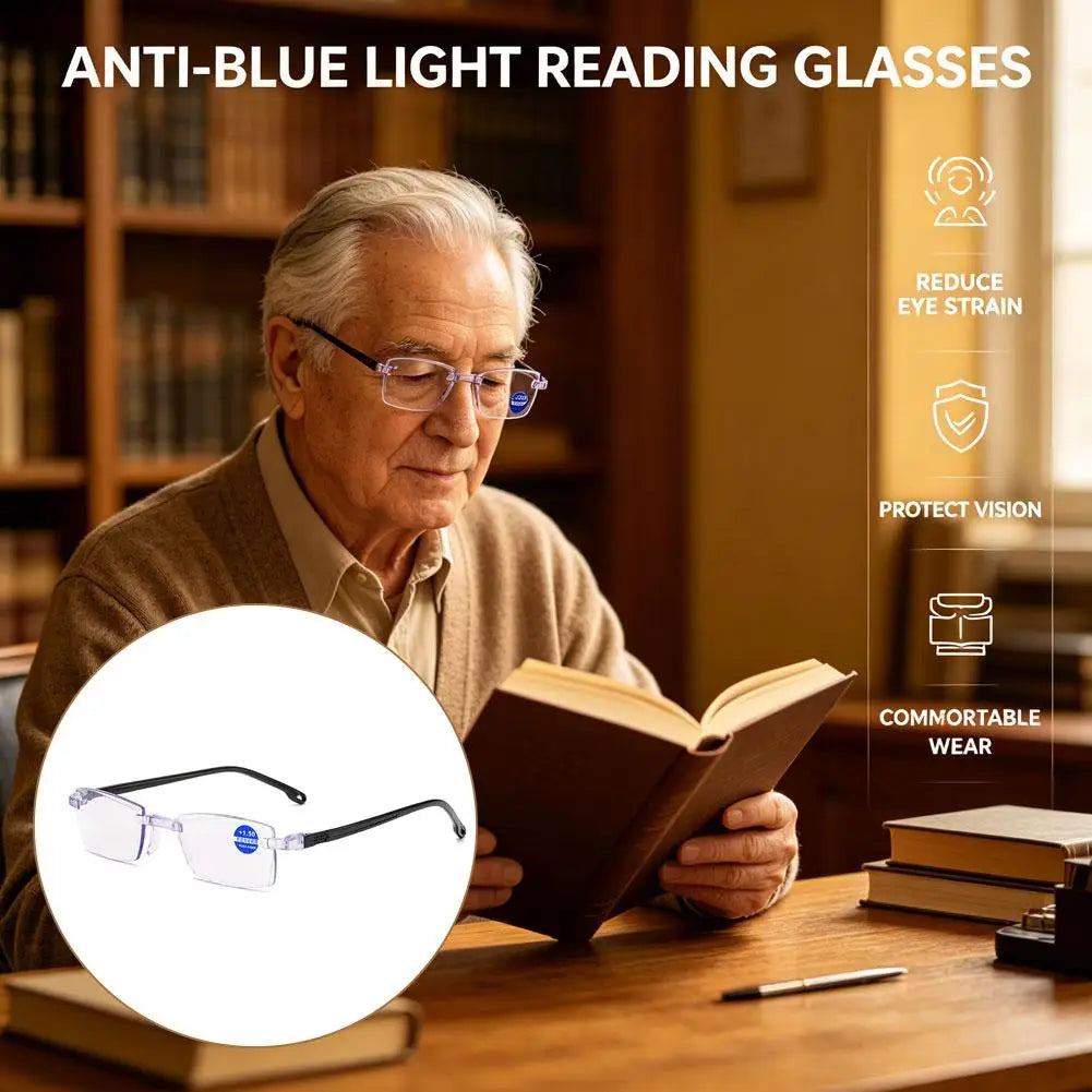 Intelligent Anti-blue Light Reading Glasses Frameless Ultralight Square Frame Cutting Edge Presbyopic Glasses For Men and Women