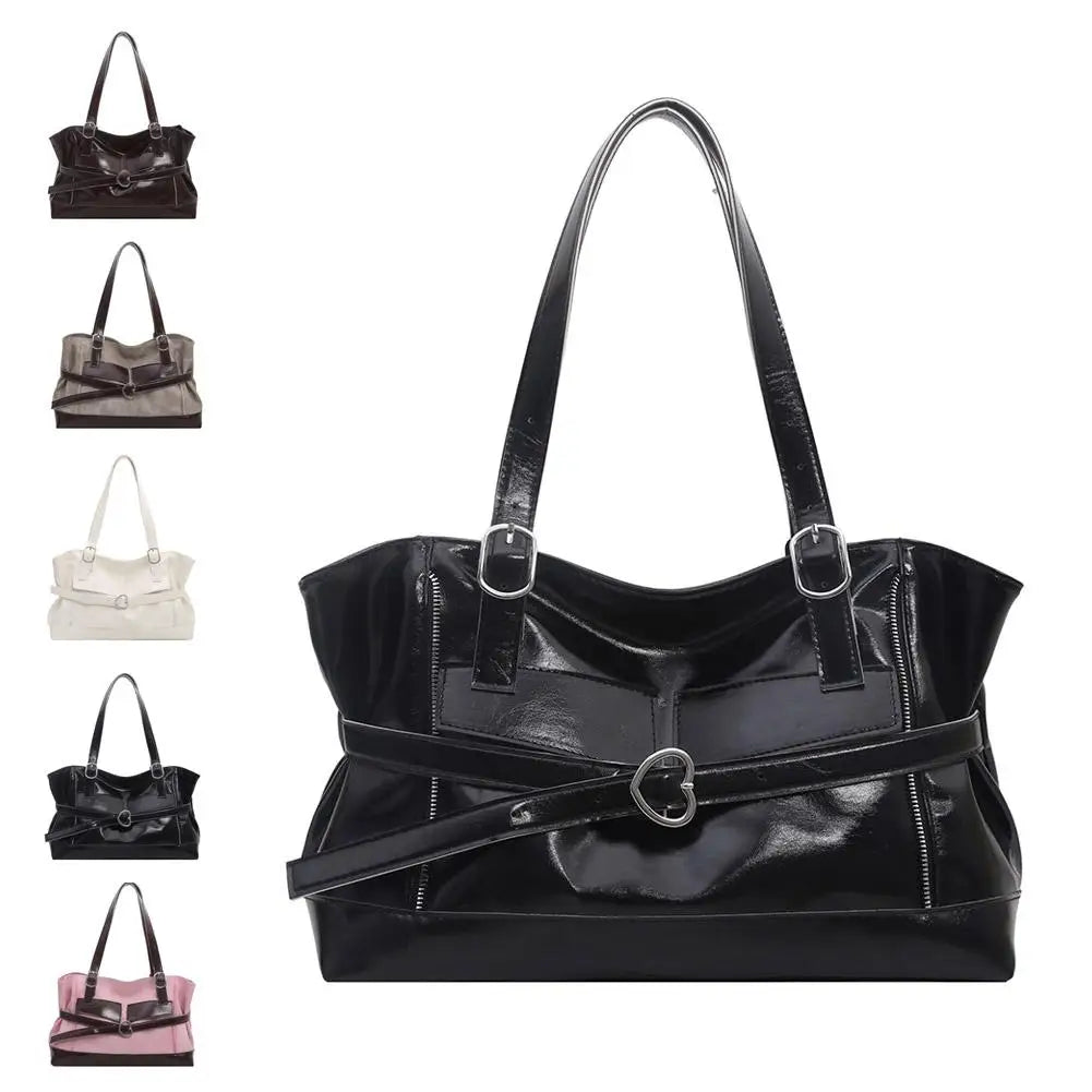 Retro Belt Buckle Underarm Shoulder Bag Women Large Capacity Commuter Tote Bag Vintage Casual Handbag Female Purse