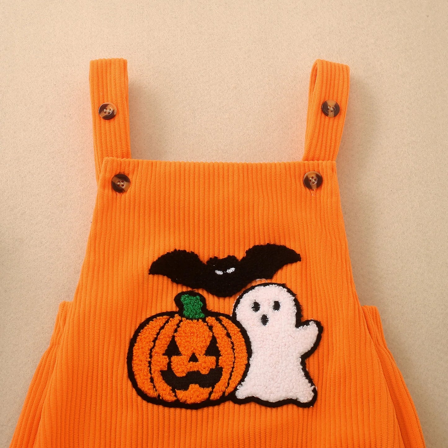 Baby Halloween Corduroy Overalls Romper Pumpkin Ghost Bat Embroidery Sleeveless Suspender Bodysuit Infant Fall Costume
