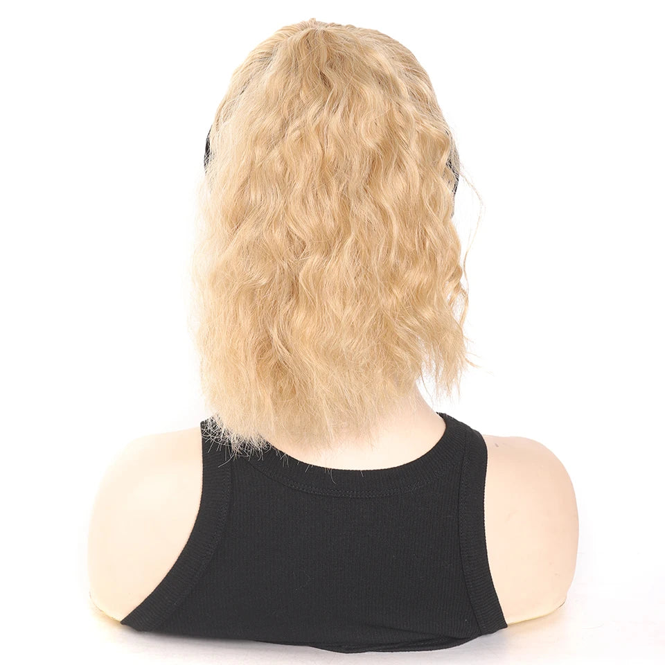 LUPU Synthetic Hair Curly Wave Ponytail Black Brown Baseball Cap Wig Adjustable Sun-Protective Sporty Style for Women Girls