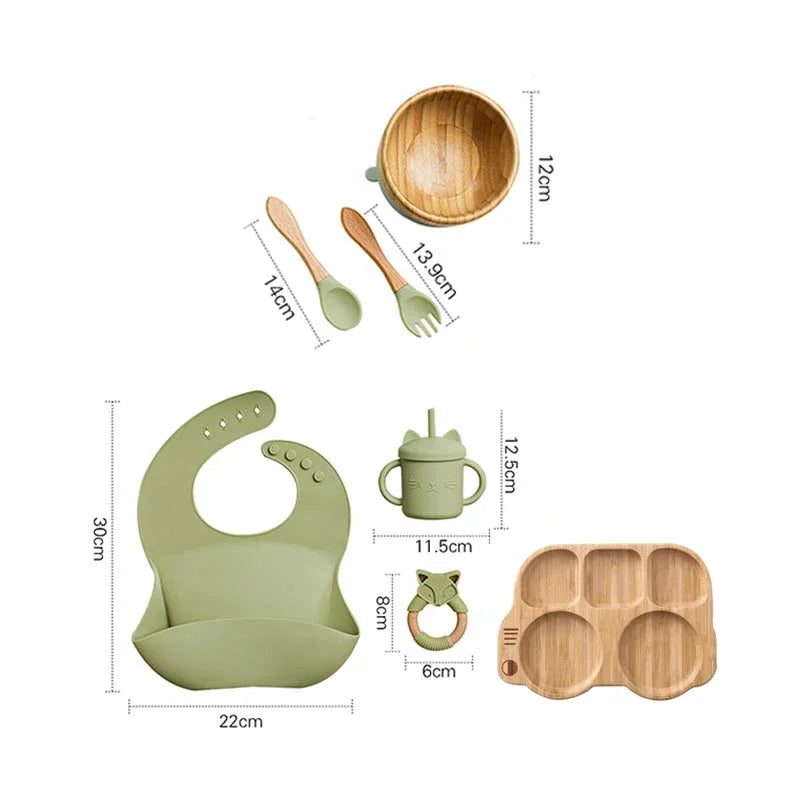 7pcs Silicone Baby Feeding Set Baby Feeding Supplies Kids Bamboo Dinnerware With Cup Children's Dishes Bowl Stuff Tableware Gift