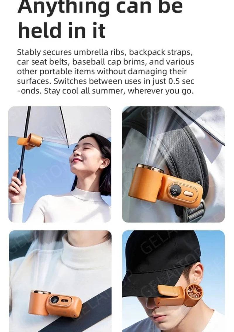 Lady's Mini Fan Handheld Small Portable Fan Cooling Turbo 5 Speeds 3000mAh LED Display 180° Rotatable Clip Rechargeable Fans