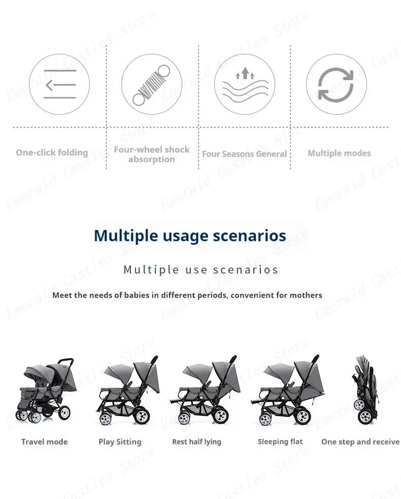 Poussette Double Front and Rear Seats Foldable Baby Stroller for Two Children Lightweight Portable Twin Stroller EU STOCK