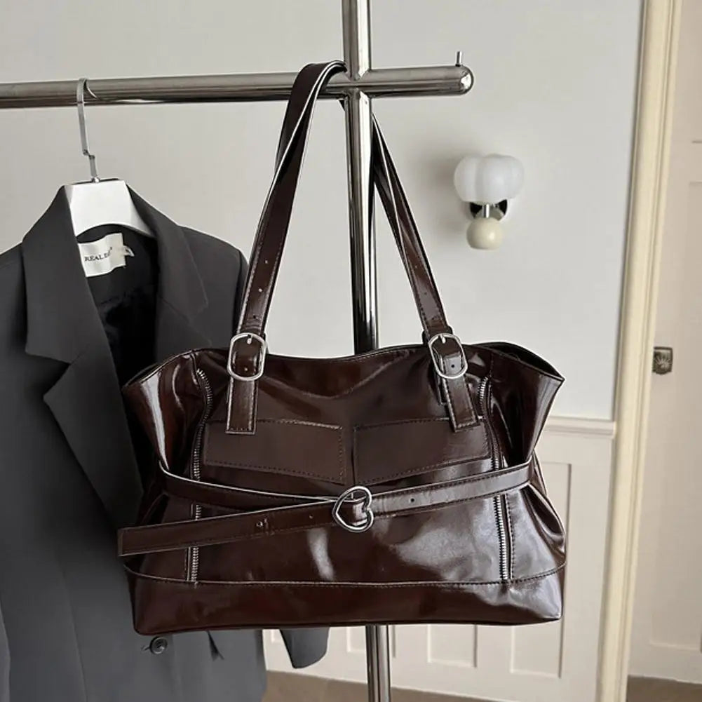 Retro Belt Buckle Underarm Shoulder Bag Women Large Capacity Commuter Tote Bag Vintage Casual Handbag Female Purse