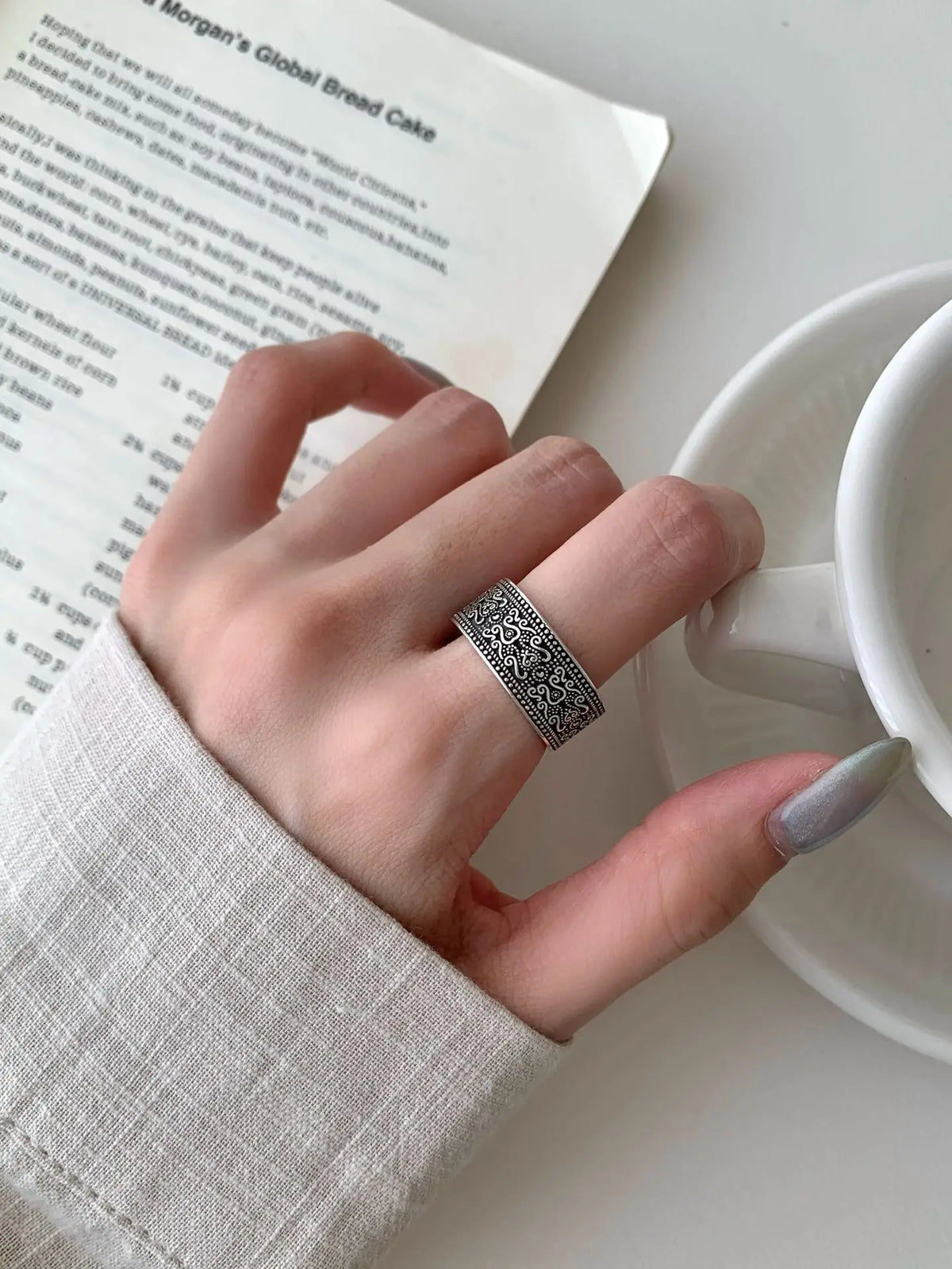 VENTFILLE 925 Sterling Silver Arabesque Pattern Ring For Women Vintage Aesthetic Simple Trend Ethnic Jewelry Gift Dropshipping