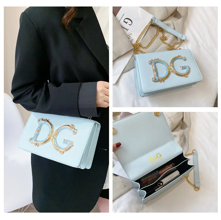 Trendy Letter Logo Chain Bag for Women 2025 - Cute Small Shoulder Sling Purse for Party, Date, Shopping - Black Fashion Handbag