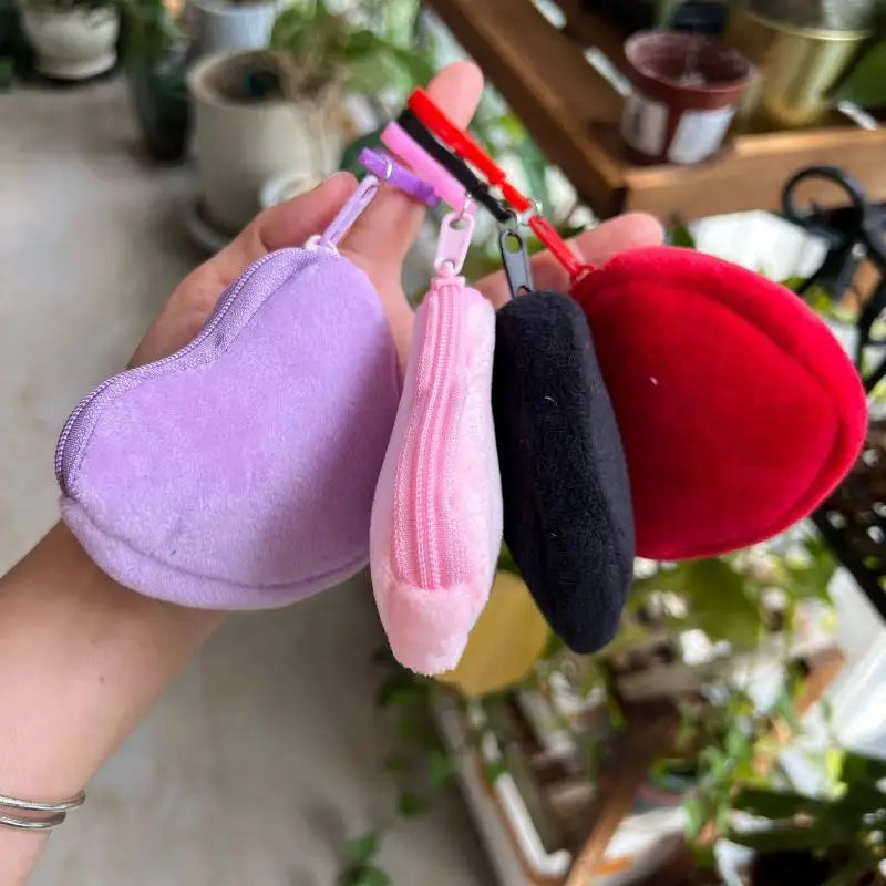 Solid Plush Heart Coin Purse Women's Cute Wallet ID Card Bag Keychain Minimalist Coin Bag Kawaii Wallets For Women Gift
