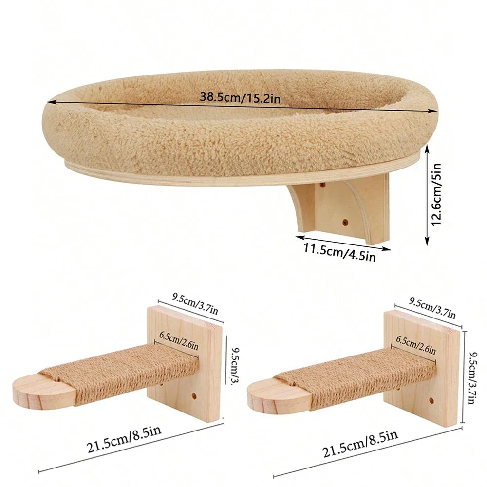 Cat Climbing Shelves Wall Mounted Cat Tree Sisal Scratching Post Cats Hammock House Jumping Platform Rope Ladder Pet Furniture