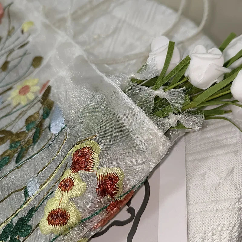 1Pc Fashion Tote Summer New Style Mesh Full Embroidery Flowers Clear Shoulder Bag Romantic Handbag Women's Eco Shopping Bag 2025