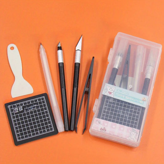 DIY Art Craft Tool Set with Cutting Mat & Sculpting Tools, Multi-Functional Creative Kit with Clear Storage Box for Handmade Pro