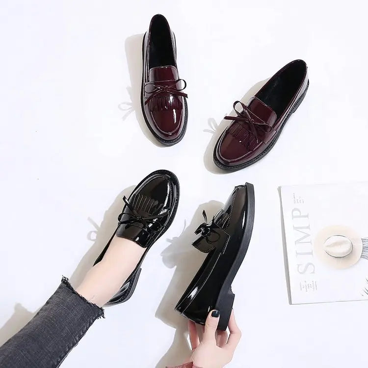 Black Patent Leather Women's Loafers Platform Slip on Shoes for Women 2025 New Spring British Tassel Casual Flats Shoes Woman