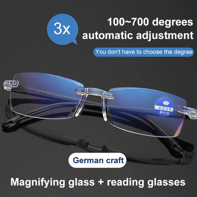Frameless Smart zoom HD reading glassesAnti-blue Light reading glasses for men and women Near And Far Anti-radiation Glasses