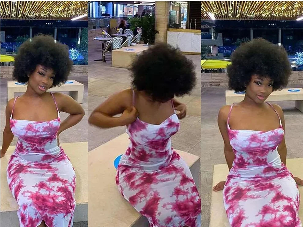 Afro Curly Human Hair Wigs for Black Women 13x4 Lace Front Red Brown Afro Puff Wig Natural Looking Heat Resistant Bouncy Hair