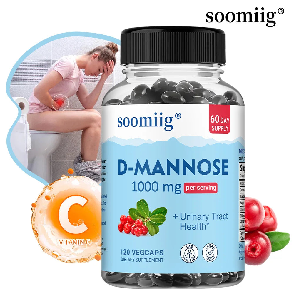 D-Mannose 1000mg Capsules, with Cranberry - Supports Urinary Tract and Bladder Health, Promotes Digestive Health - 120 Capsules