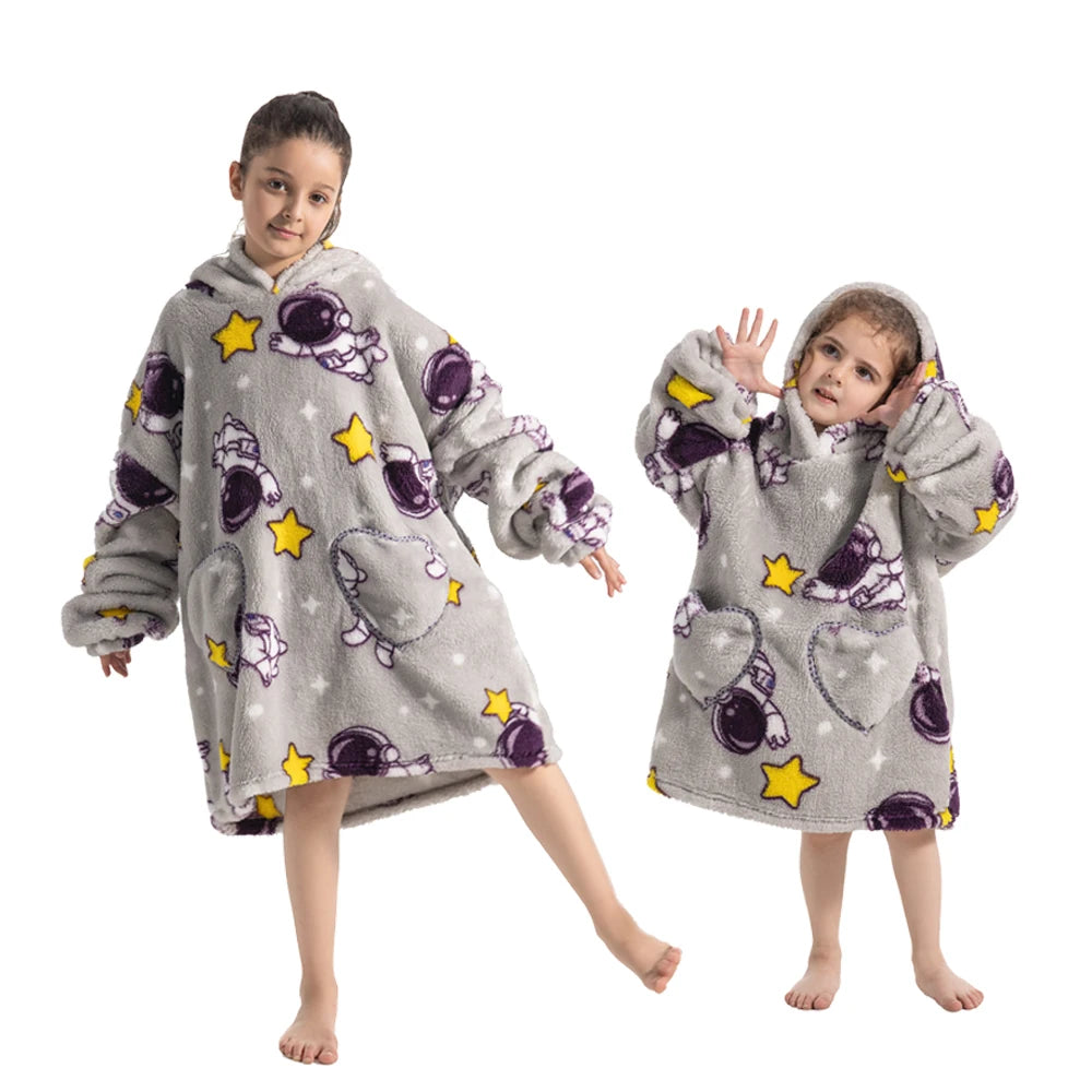Halloween Pumpkin Hoodies for Boys Girls Winter Thick Flannel Hooded Sweatshirts Kids Clothing Children Oversized Blanket Hoodie