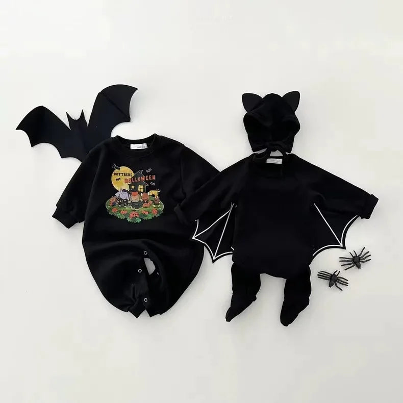 2025 Autumn New Baby Halloween Clothes Set Boy Girl Infant Long Sleeve Bat Tops + Pants + Hat 3pcs Suit Baby Halloween Costume