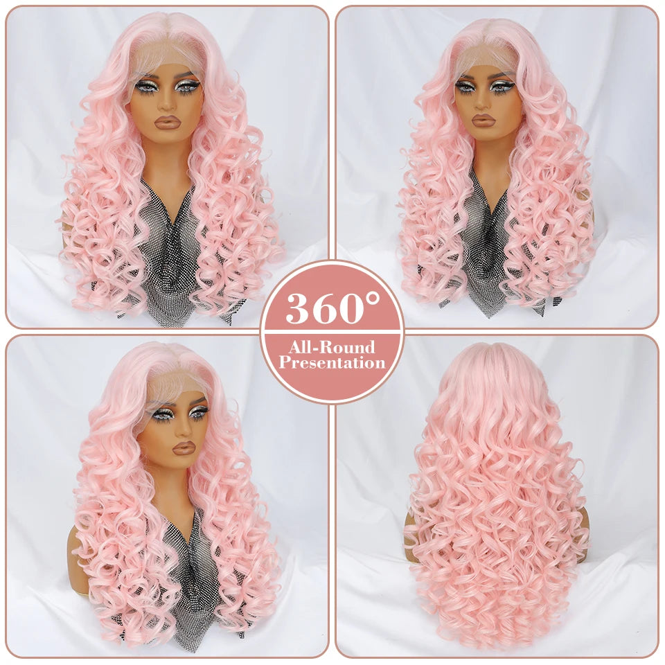 Lace Frontal Wigs 13X6 Synthetic Curly Lace Frontal Wigs With Bangs For Afro Women Pink Blonde Women Wigs With Baby Hair Latisha
