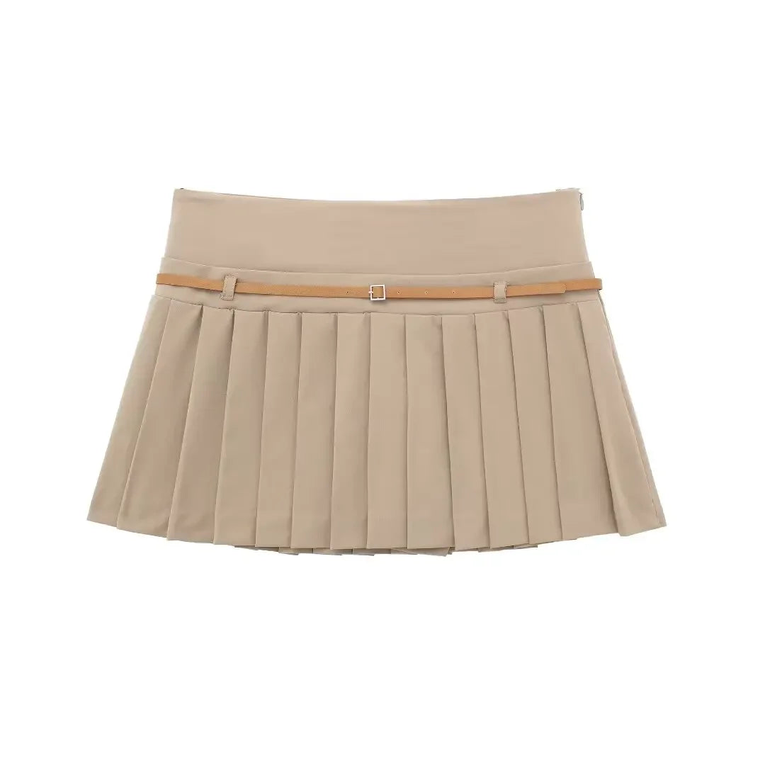 HH Womens High Waist Pleated Mini Skirt A Line Belted Waist for Street Date Casual Party Streetwear Vacation Beach Shorts Skirts