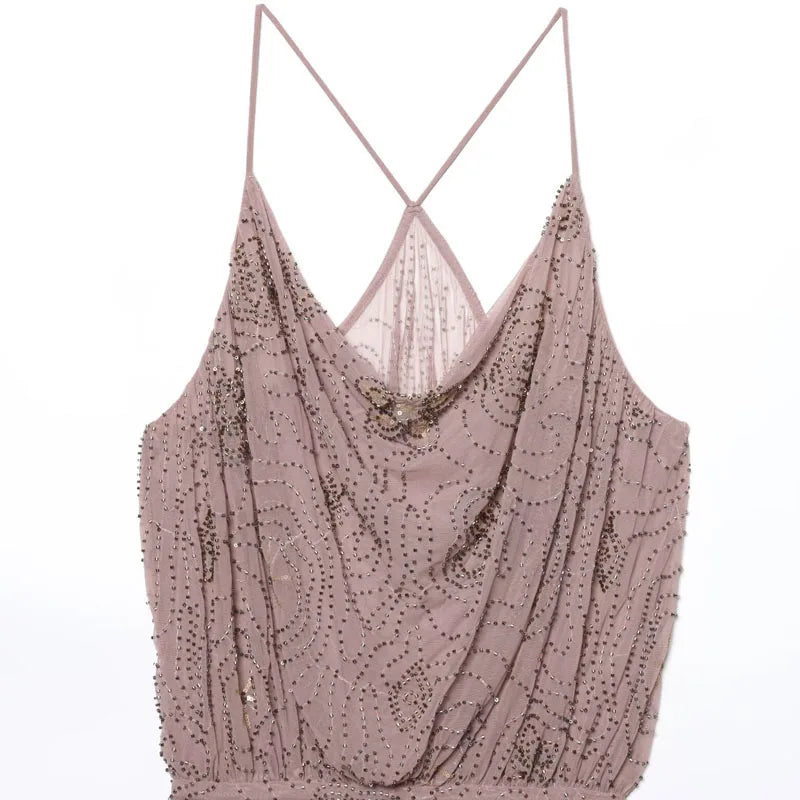 Sequin Rhinestone Woman Summer Dress Short Prom Backless Mini Dresses  V-Neck Halter Tops Mini Dress Pink Pleated Ladies Clothes