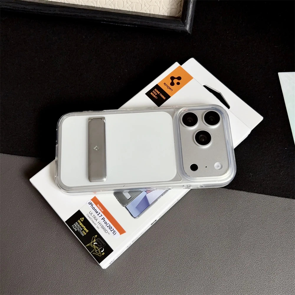 Spigen Ultra Hybrid Bracket Transparent Phone Case For iPhone 17 Pro Max 18 16 15 14 13 12 Kickstand Shockproof Clear Back Cover