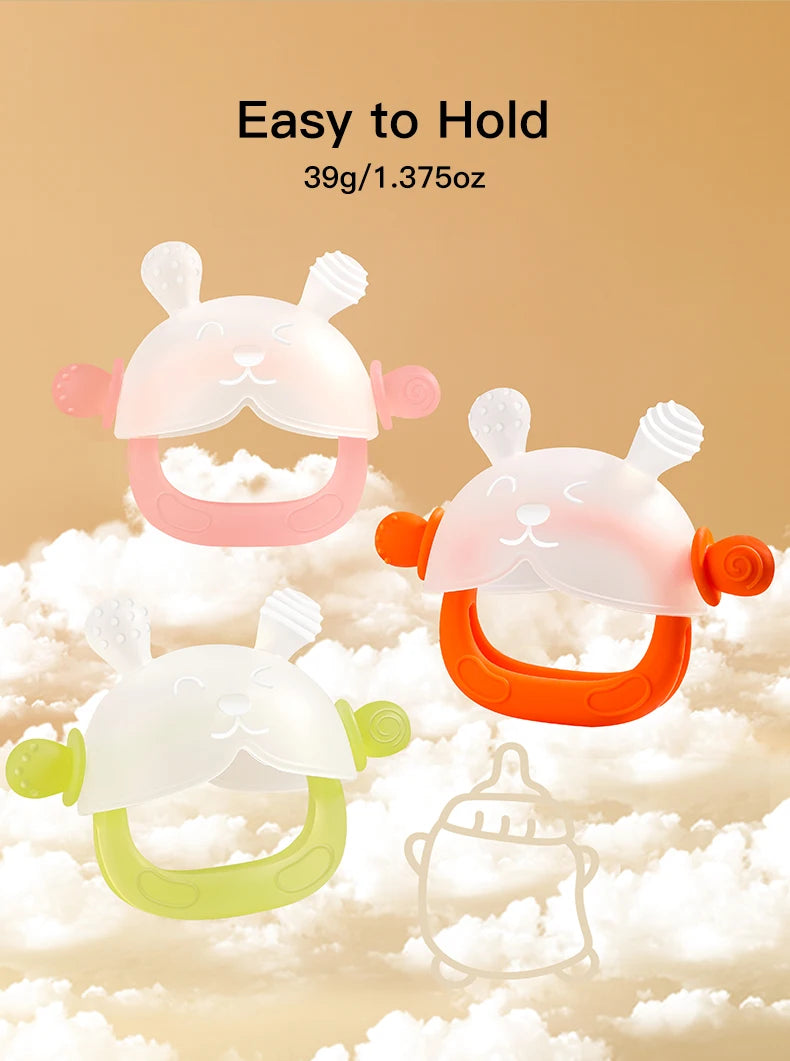 360° Hand Sucking Protection Teether - Cute Bunny Design with Full-Hand Grip, Hollow & Solid Biting Surfaces, Baby Toy