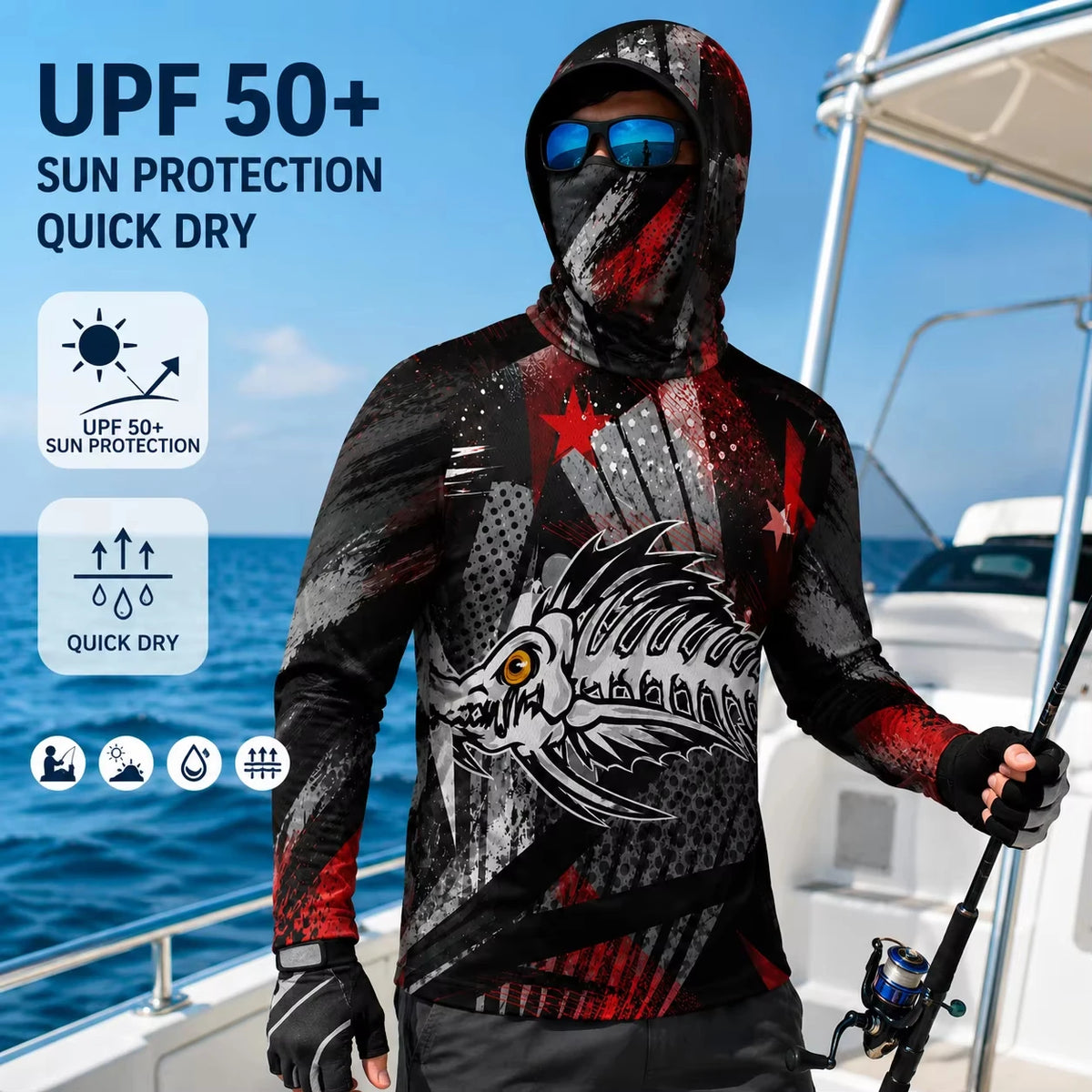 MALFC Men Hood Fishing Shirt long sleeve fishing t shirt uv protection Fishing Apparel