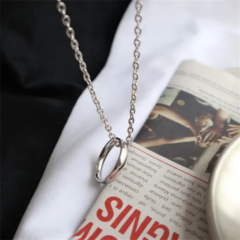 Fashion Ring Pendant Necklace Metal Silver Color Couple Chain Necklaces Men Women Hip Hop Jewelry Gift