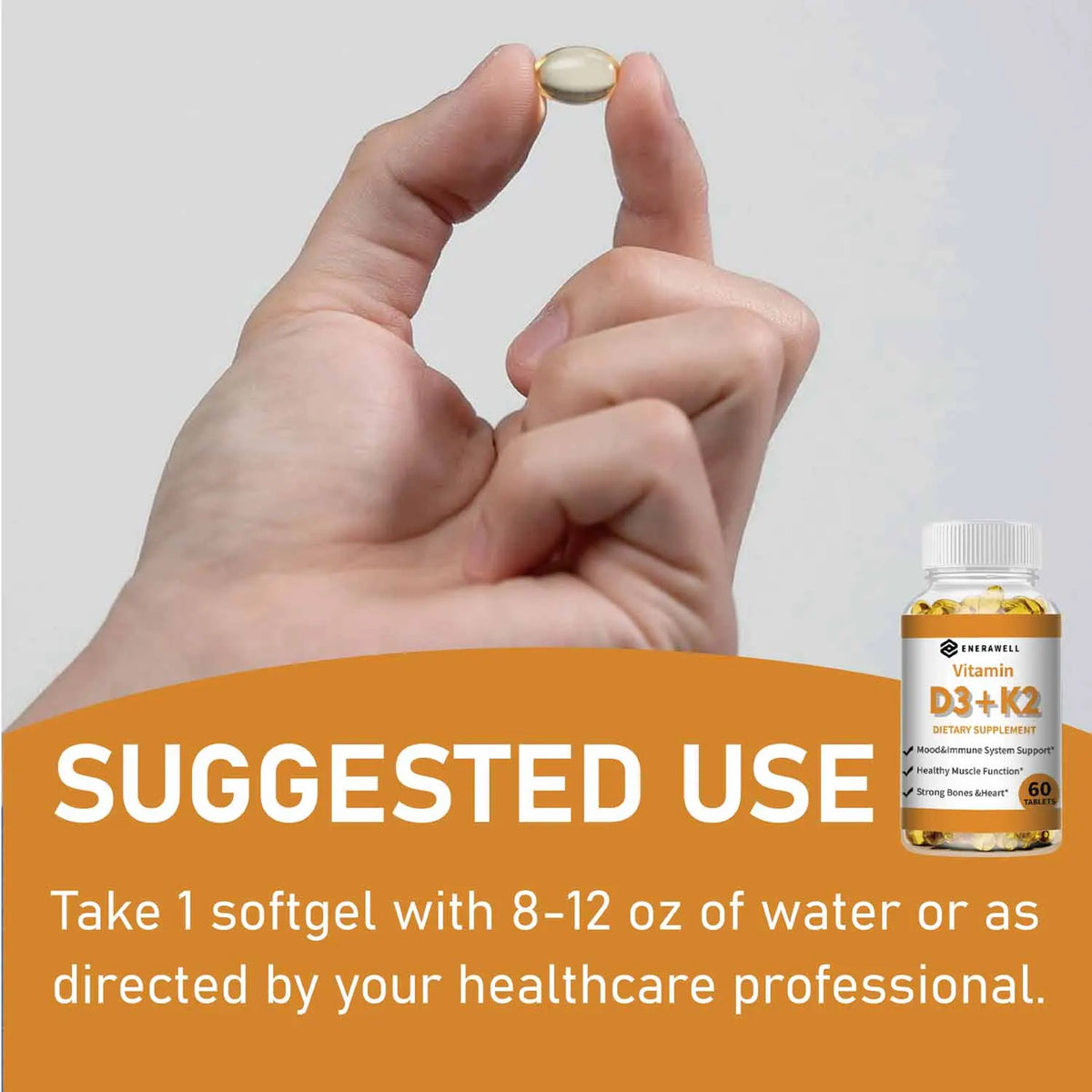 Vitamin D3 K2 Capsule - 20,000 IU Vitamin D3 Supports Bone & Teeth Health, Calcium Metabolism, Daily Body Wellness Supplement