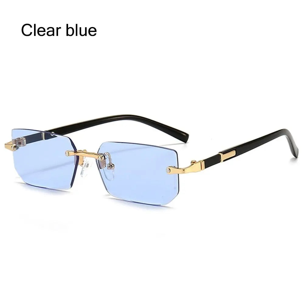 Trendy Rimless Sunglasses for Women Men Rectangle Fashion Shades Small Square UV400 Sun Glasses For Female Male Traveling Oculos