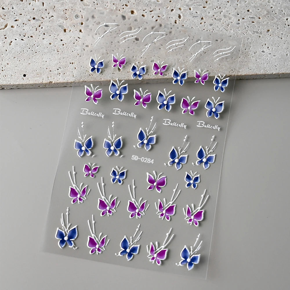 1Pc 3D Lavendar Flowers Stickers for Nails Spring Sakura Floral Leaves Self-Adhesive Sliders Decals Art Manicure for Decoration