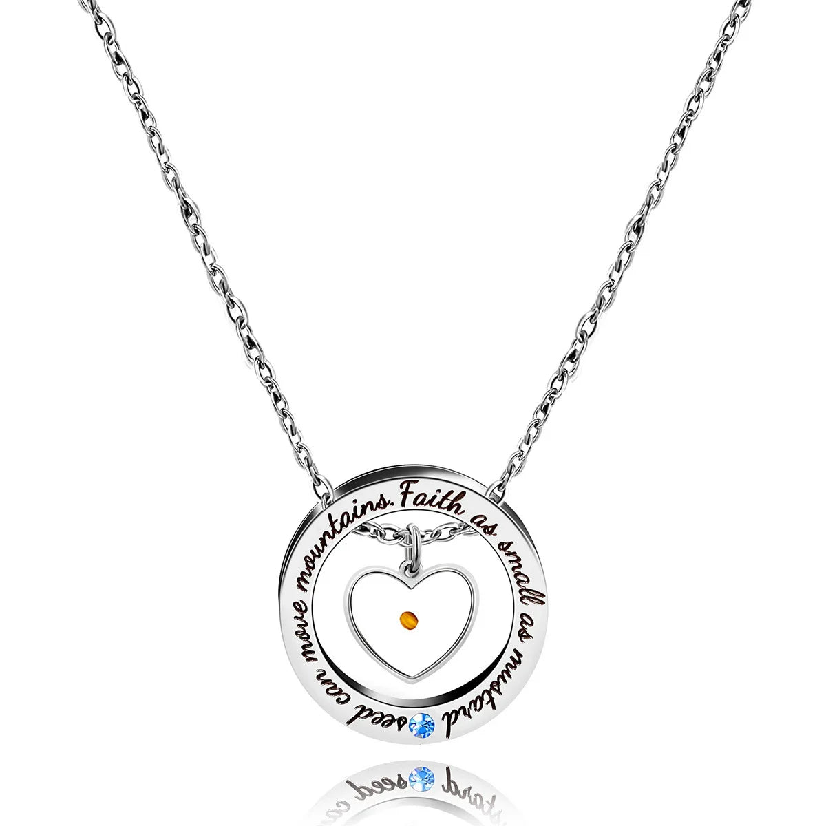 Round Heart Pendants Stainless Steel Necklaces with Carved Letters Mustard Seed Faith Necklace Men Women Fashion Jewelry Gift